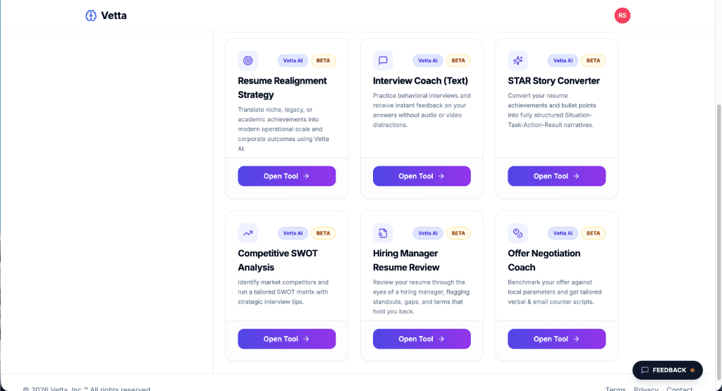 Vetta AI Career Tools Suite for Candidates