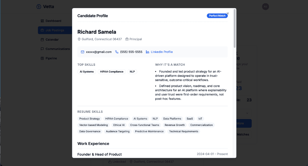 Unlocked Candidate Profile in Vetta